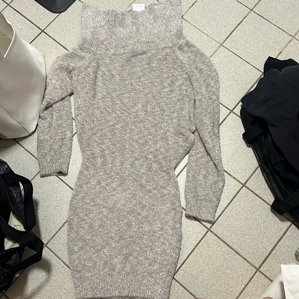 silver/ brown metallic turtle neck sweater dress never worn with tags
